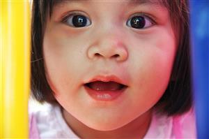 Close up of a toddler girl gazing in wonderment